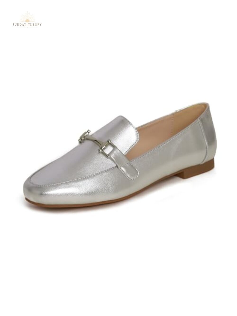 Vegan Leather Square Toe Loafers with Metal Trim, Slip-On Flats